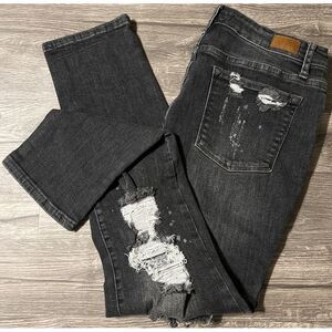 Judy Blue Boyfriend Fit Distressed Straight Leg Charcoal Wash Jeans 11/30(30x28)